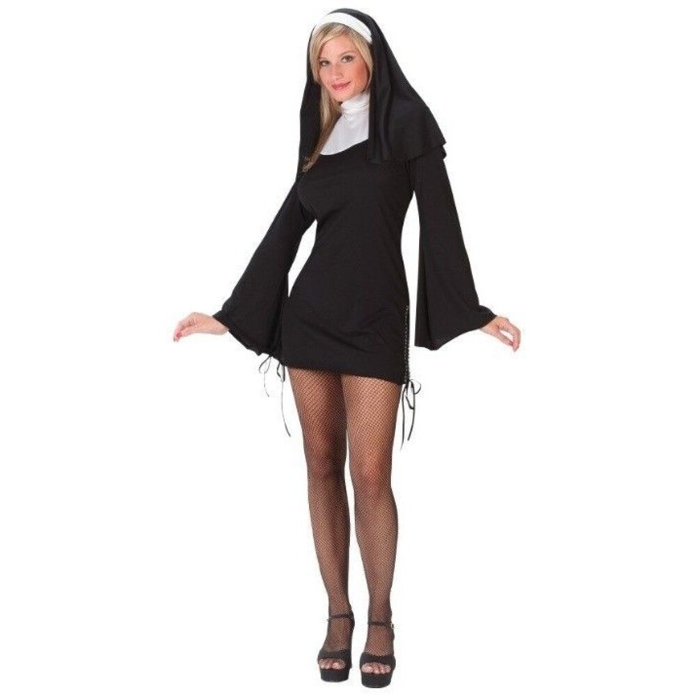 New-Sexy Naughty Nun Halloween Costume for Women Minidress & Veil Headpiece S/M